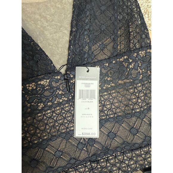 BCBG Max Azria Lace Mesh Evening Maxi Dress NWT Sz 8 Black Formal Gown - Picture 3 of 8